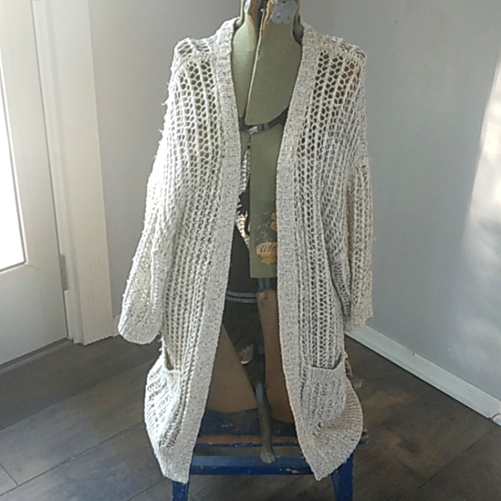 ANTHROPOLOGIE FREE PEOPLE BOHO HAND CROCHET OPEN CARDIGAN WITH POCKETS WOMAN SP